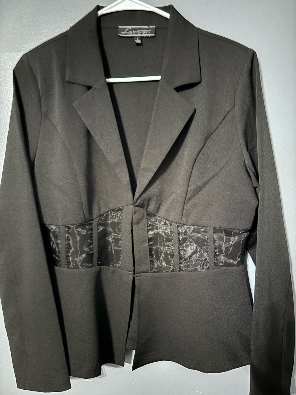 Lafayette 148 New York Black Blazer with Patterned Waist Panel